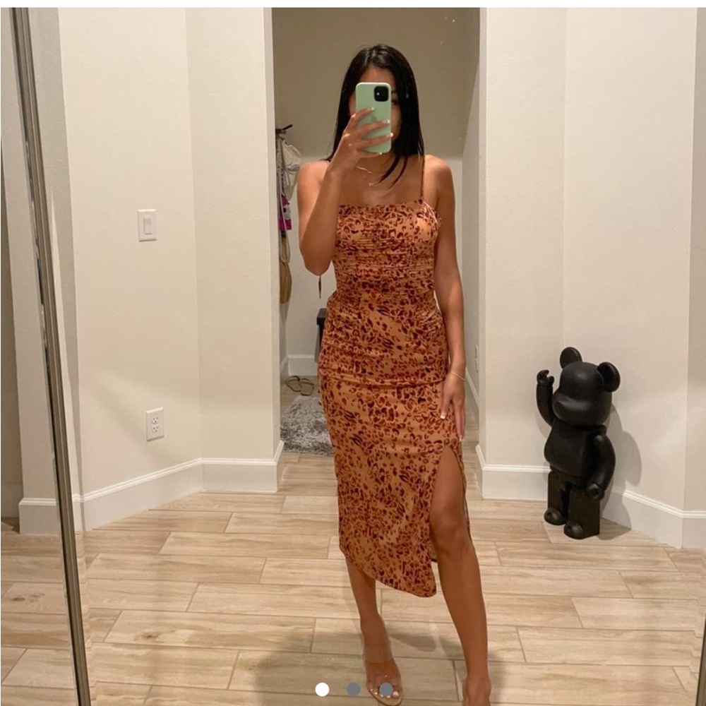 Free people orange wedding Guest dress, midi with floral